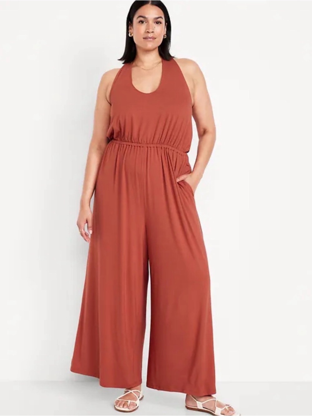 OLD NAVY Burnt Orange Halter Jumpsuit Size XL women Wide Leg Casual AD4